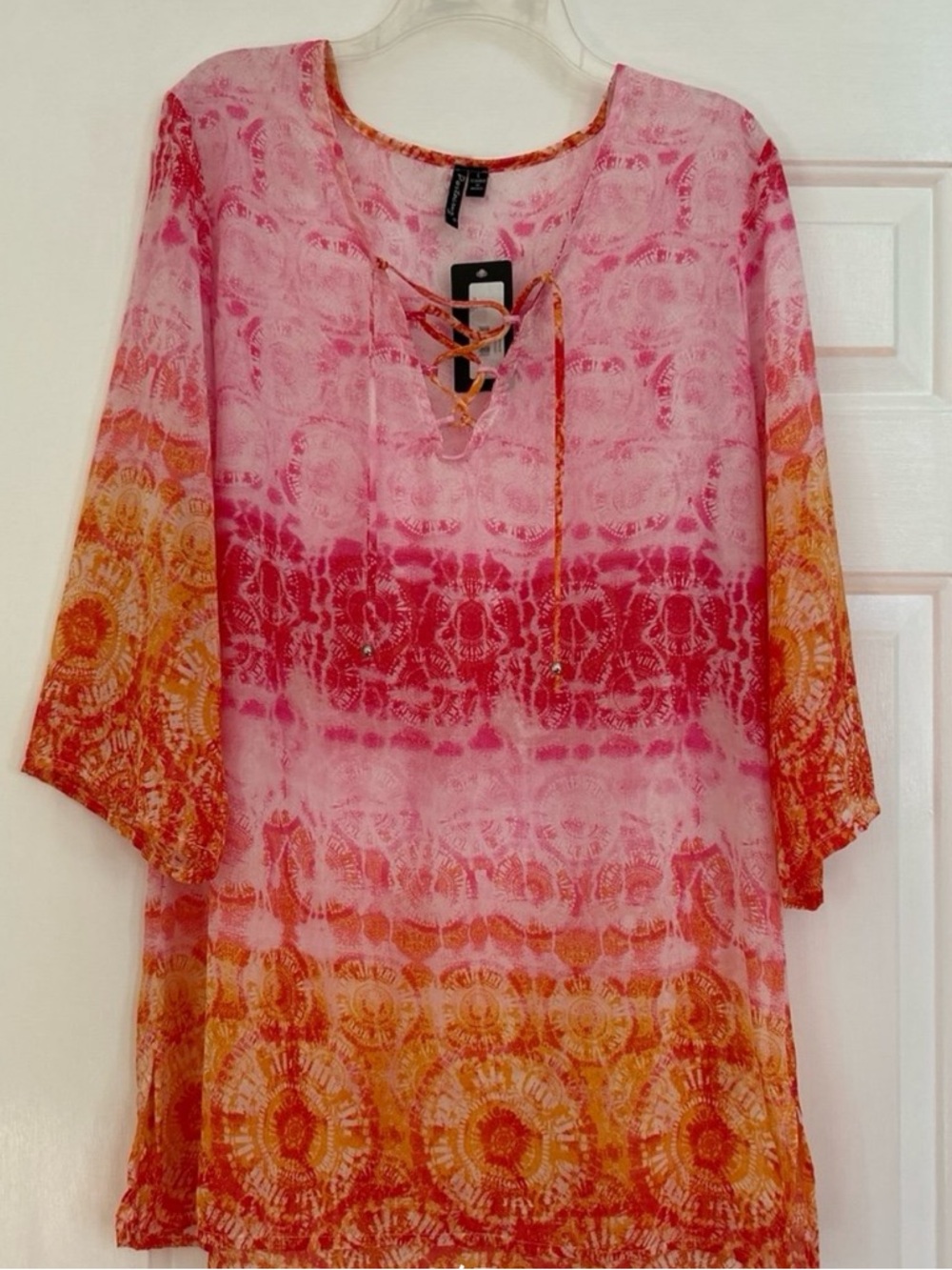 Swimsuit Cover-Up (ORANGE & PINK w silver accent tie) - PortoCruz - size Large